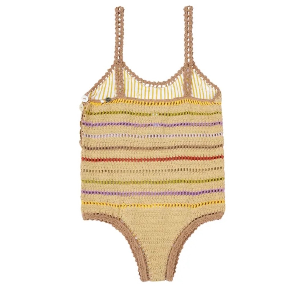 SHE MADE ME Rahi Crochet One Piece Swimsuit Taupe Brown Size Small NWOT - Picture 3 of 8